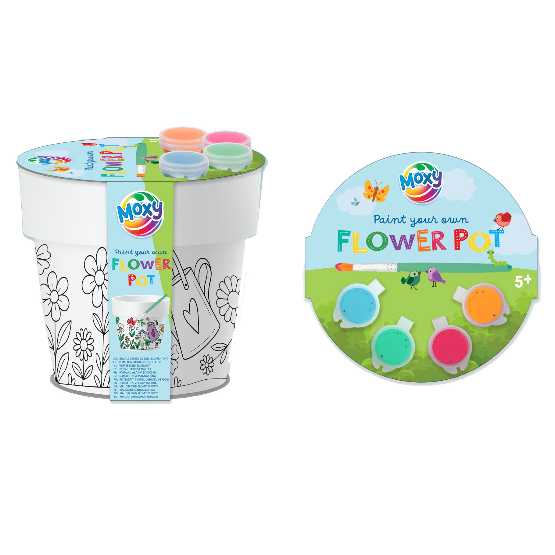 PYO bloempot Ø11,5 cm - Schilderset met 4 kleuren & kwast