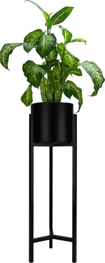 QUVIO Zwarte Metalen Plantenstandaard M met Pot 22x22x75 cm