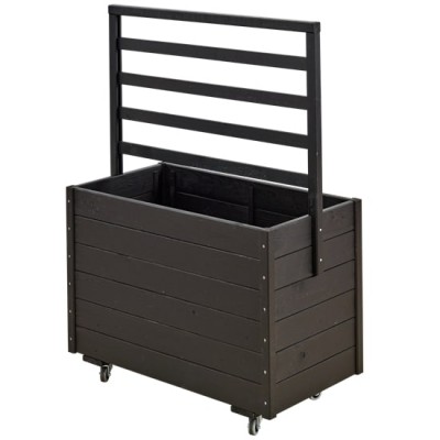Hoge Rechthoekige Plantenbak Zwart Hout met Klimrek & Wielen