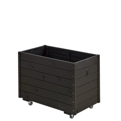 Hoge Rechthoekige Houten Plantenbak Zwart op Wielen
