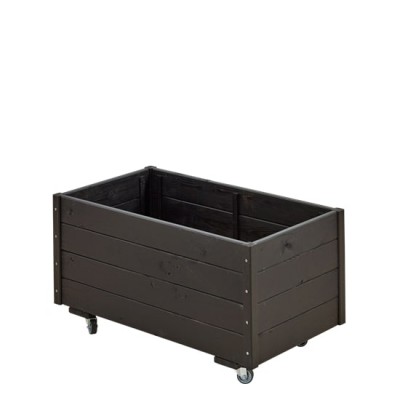 Rechthoekige Zwarte Houten Plantenbak met Wielen