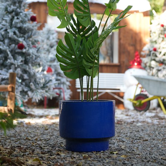 Keramische bloempot glanzend blauwgroen met afvoergat