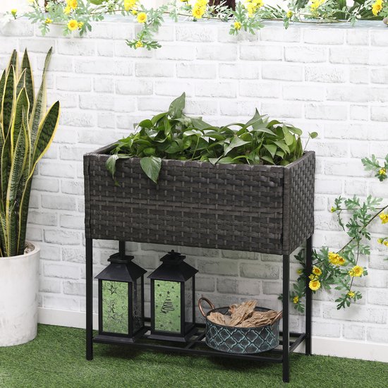REDOM Plantenbak Op Poten met Opbergrek - Rattanlook Bruin