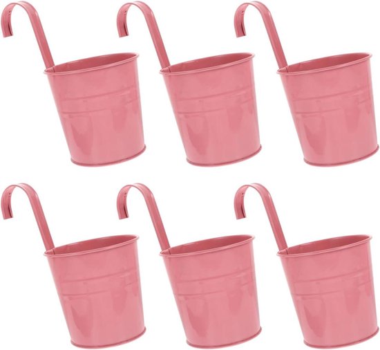 Set van 6 roze metalen hangpotten voor balkon en tuin