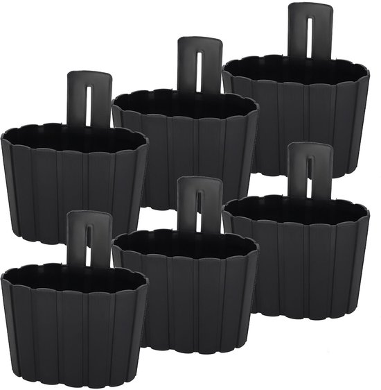 Antraciet wandpotten set 6x20 cm - rustiek