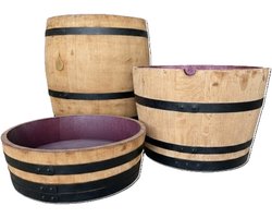 Set 3 Houten Plantenbakken van Wijnvaten (3/4-1/2-1/4)