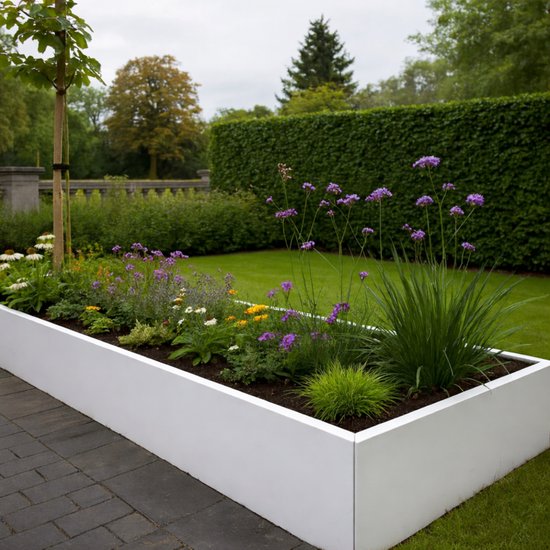 STEAEL VARNI Grote Stalen Tuinplantenbak 200×100×40 cm Wit