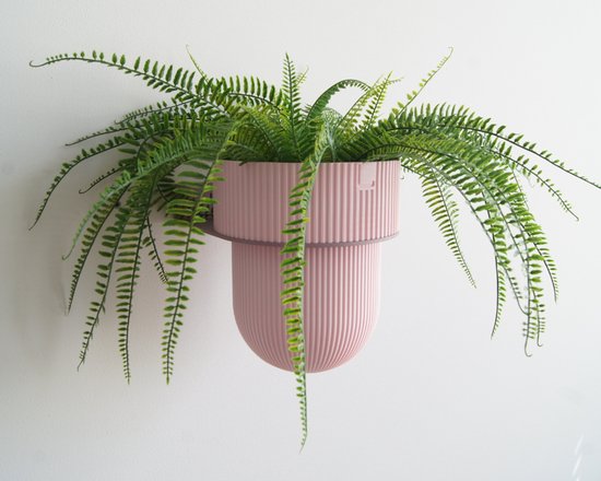 STERKSTAEL Eco Pot Flora M Pink Blossom – bloempot voor aan de wand – bloempot voor binnen – zwevende bloempot – bloempotten binnen – plantenbak - diameter 15 cm – kleur pot Roze – kleur houder Lila Mist
