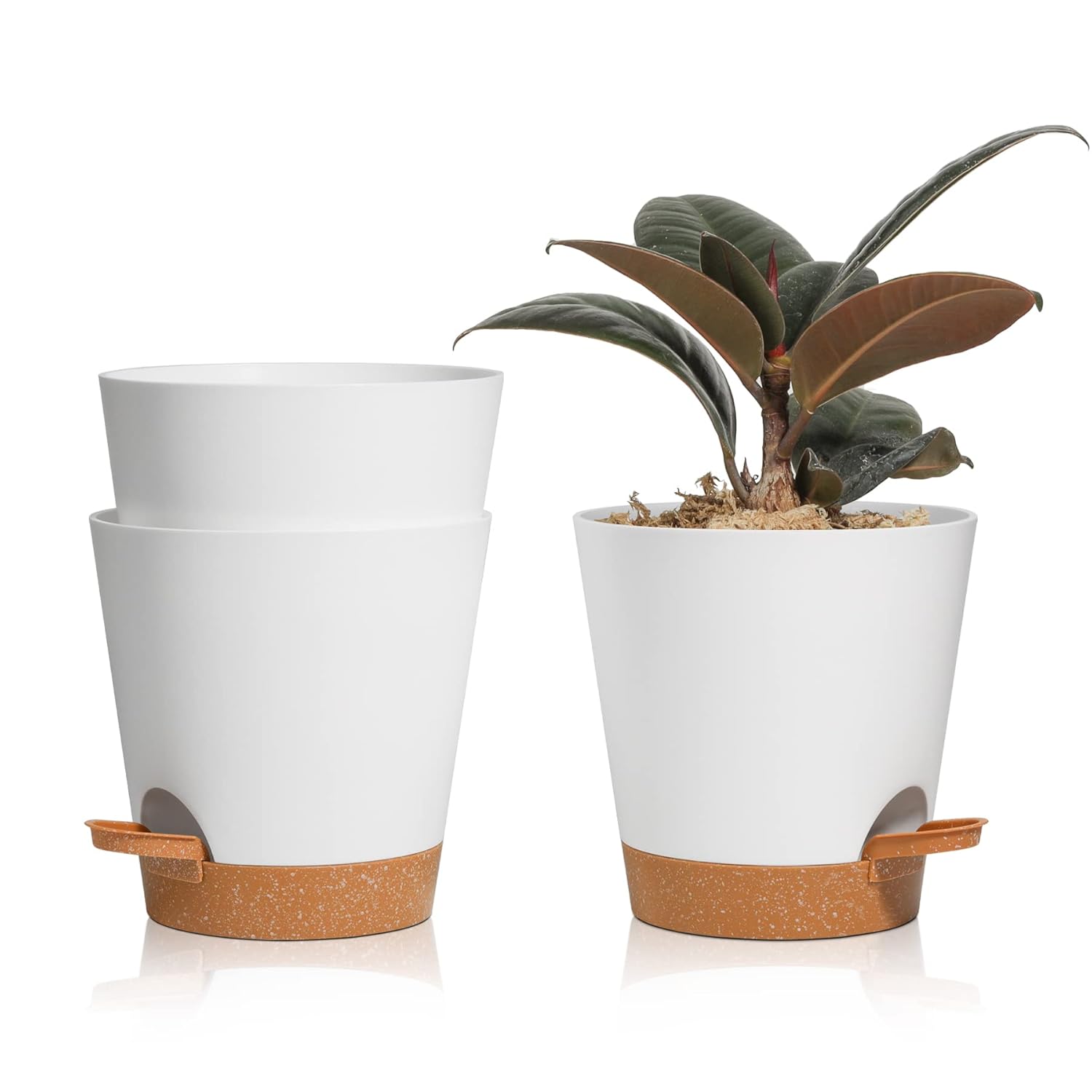 T4U set van 3 witte bloempotjes 5,5 cm zelfbewaterend