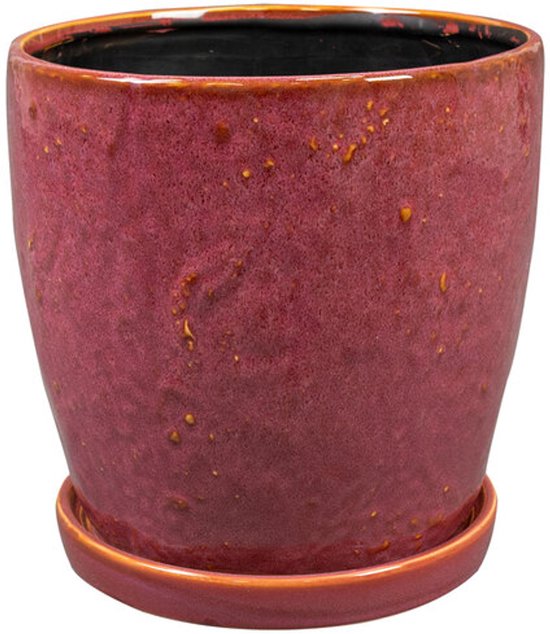 Ter Steege Rood-Paarse Bloempot met Schotel Ø20×H19 cm