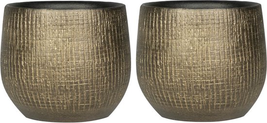 Ter Steege Set 2x Gouden keramiek plantenpot Ø15xH13 cm