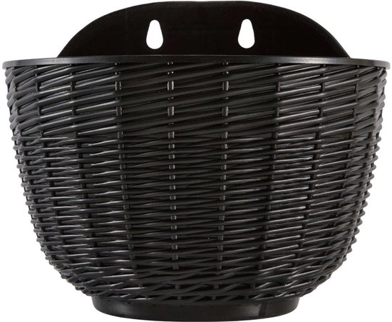 Set van 2 zwarte halfronde rotan-look wandbloempotten