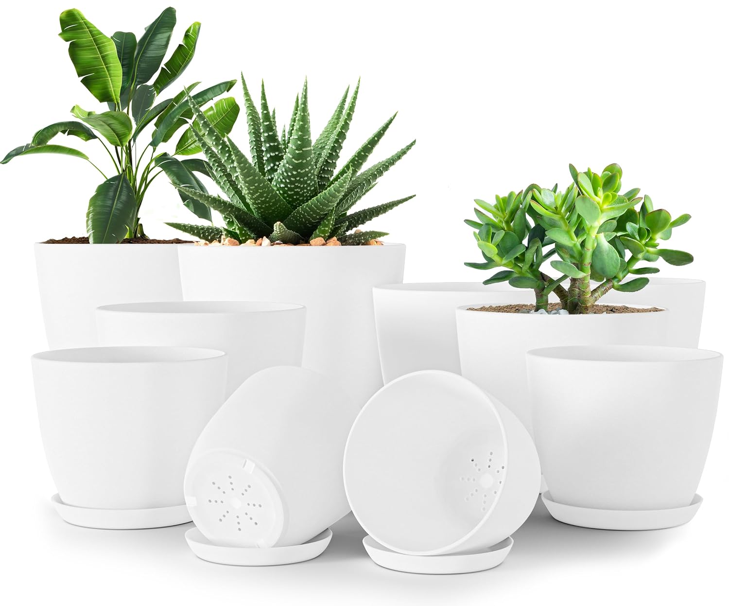 Utopia Home - Set van 10 witte plantenpotten met schotels
