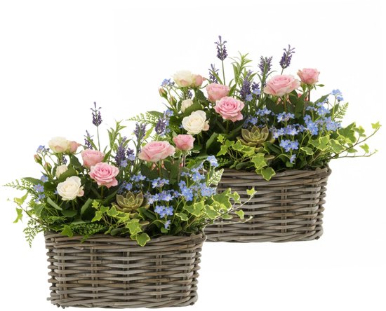 Van der Leeden Rieten Plantenmand Set 2 - 30x15x15 cm