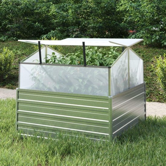 Verhoogd metalen plantenbed met broeikas 100x100x85 cm