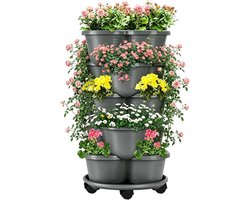 Stapelbare Verticale Plantenpot 5-laags met Wielen - Grijs