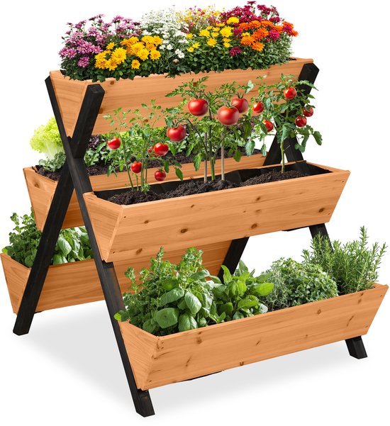 Houten verticale plantenbak 5 vakken 82x75x90 cm