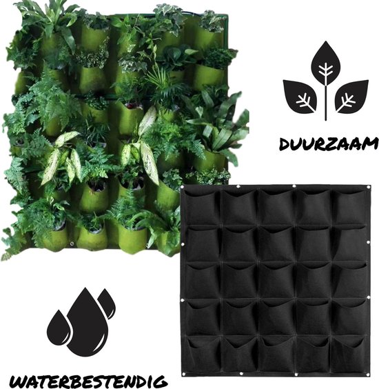 Hangende plantenmuur 25 vakken 1x1m - waterbestendig zwart