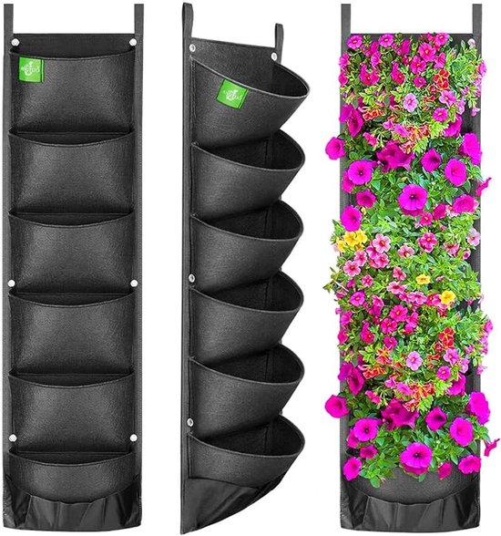 Hangende Verticale Plantenzak 6 vakken Zwart 100x30 cm