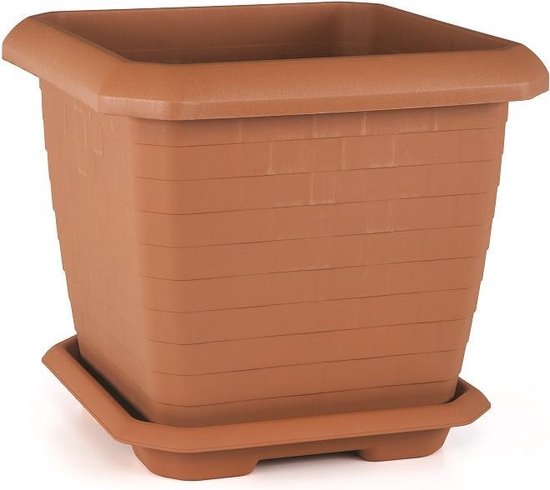 Vierkante terracotta kruidenbak 74L + gratis schaal 53×53×47