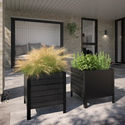 Vierkante Plantenbak Hout & Staal - Zwart