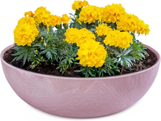 Waterdichte Ronde Buiten Plantenbak Roze Marmerlook 25×9 cm