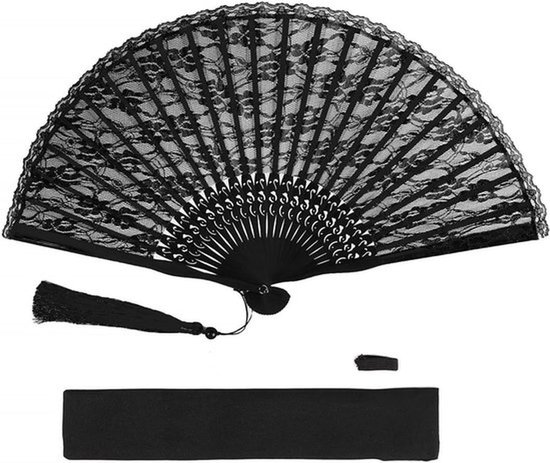 Elegante Japanse kanten waaier opvouwbaar - zwart/rood