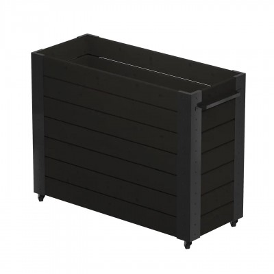 Hoge zwarte buitenplantenbak Cubic rechthoek met wielen