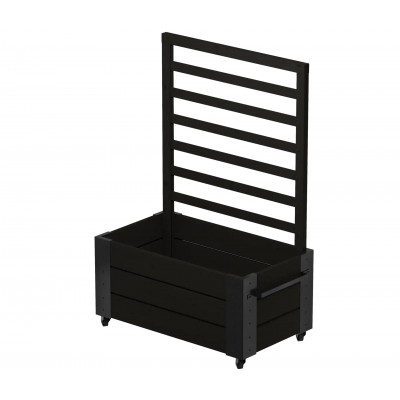 Zwarte Cubic plantenbak 130 cm op wielen met klimrek