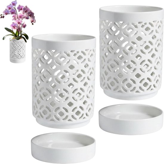 Merkloos Set 2 Witte Keramische Bloempotten Ø16 cm
