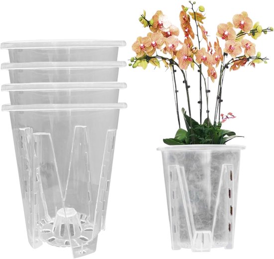 Merkloos 5x doorzichtige orchideepotten 12 cm met drainagegat